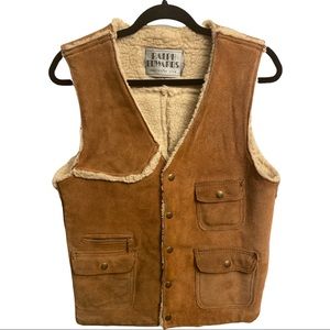 Vintage RARE 50s-60s Ralph Edwards brown leather button vest with Sherpa lining